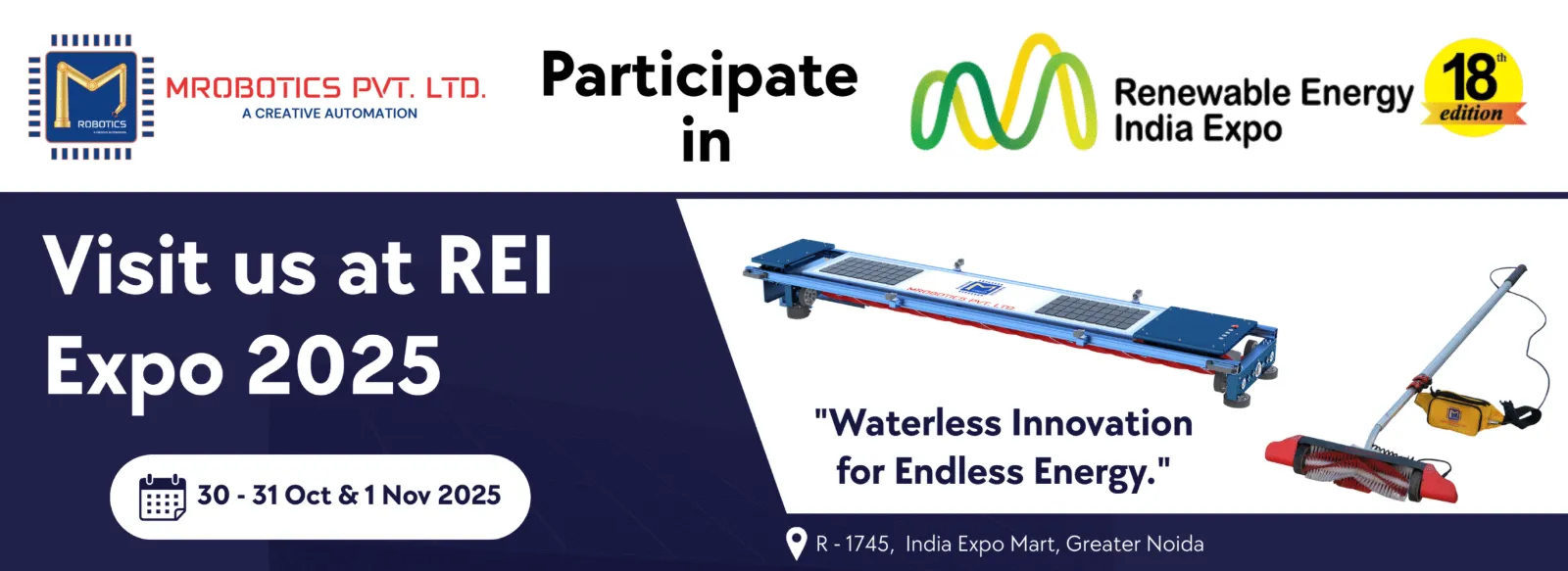 MROBOTICS at Renewable Energy India Expo 2025, India Expo Mart, Greater Noida